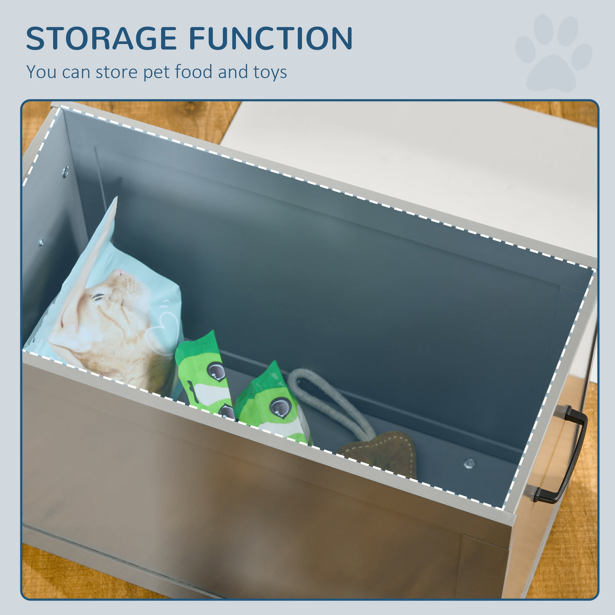 Raised Dog Feeder with Hidden Storage, Side Handles and 2 Stainless Steel Bowls for Large Dogs, Gray โ view 8