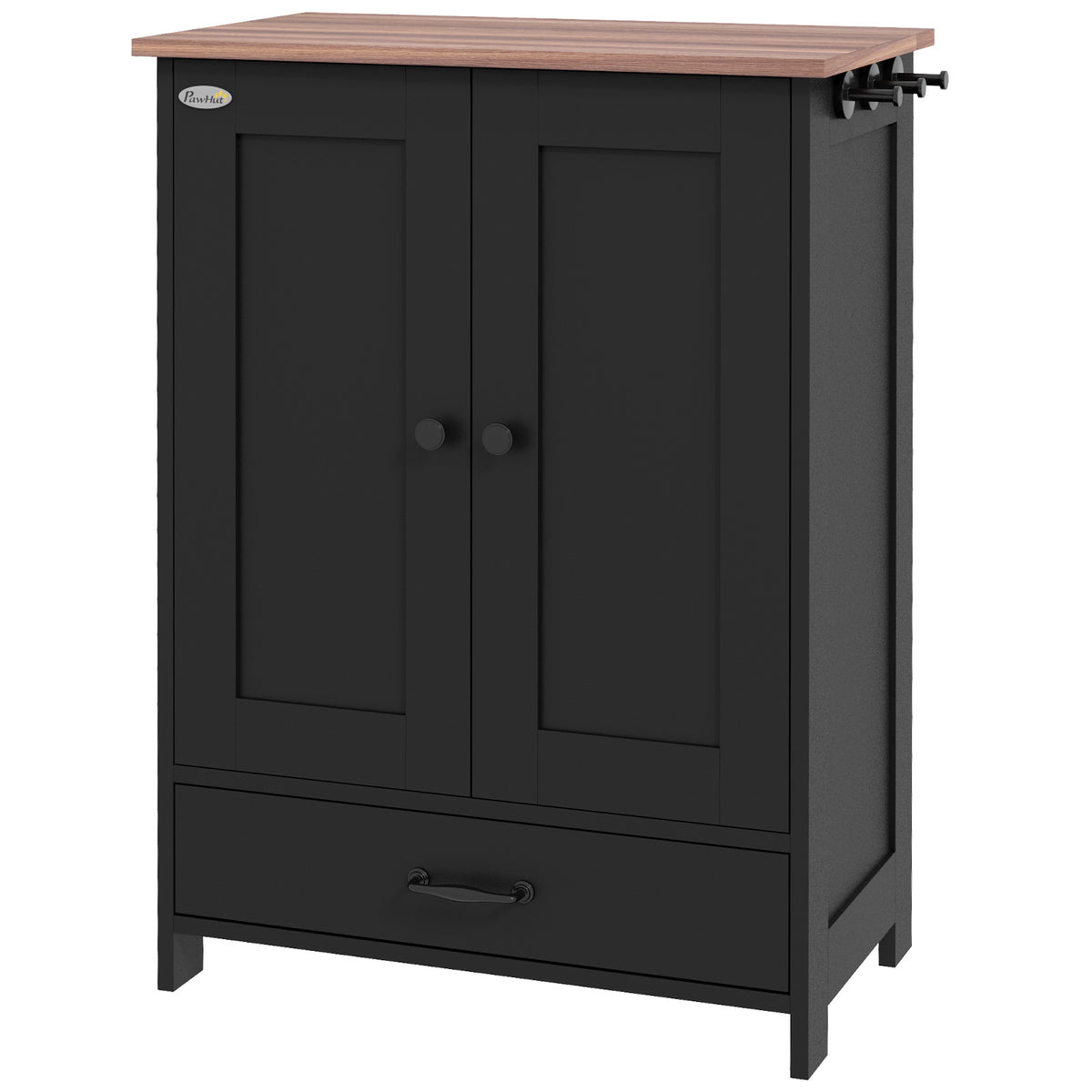 Dog Feeding Station with Storage Cabinet, Hidden Raised Bowls and Side Hooks for Medium Dogs, Black โ view 9
