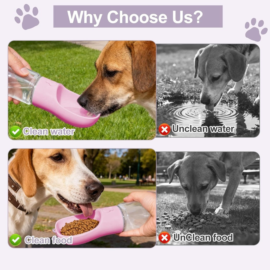 2-in-1 Portable Dog Water Bottle with Food Container โ 12 oz, Leak-Proof, Pink โ view 3