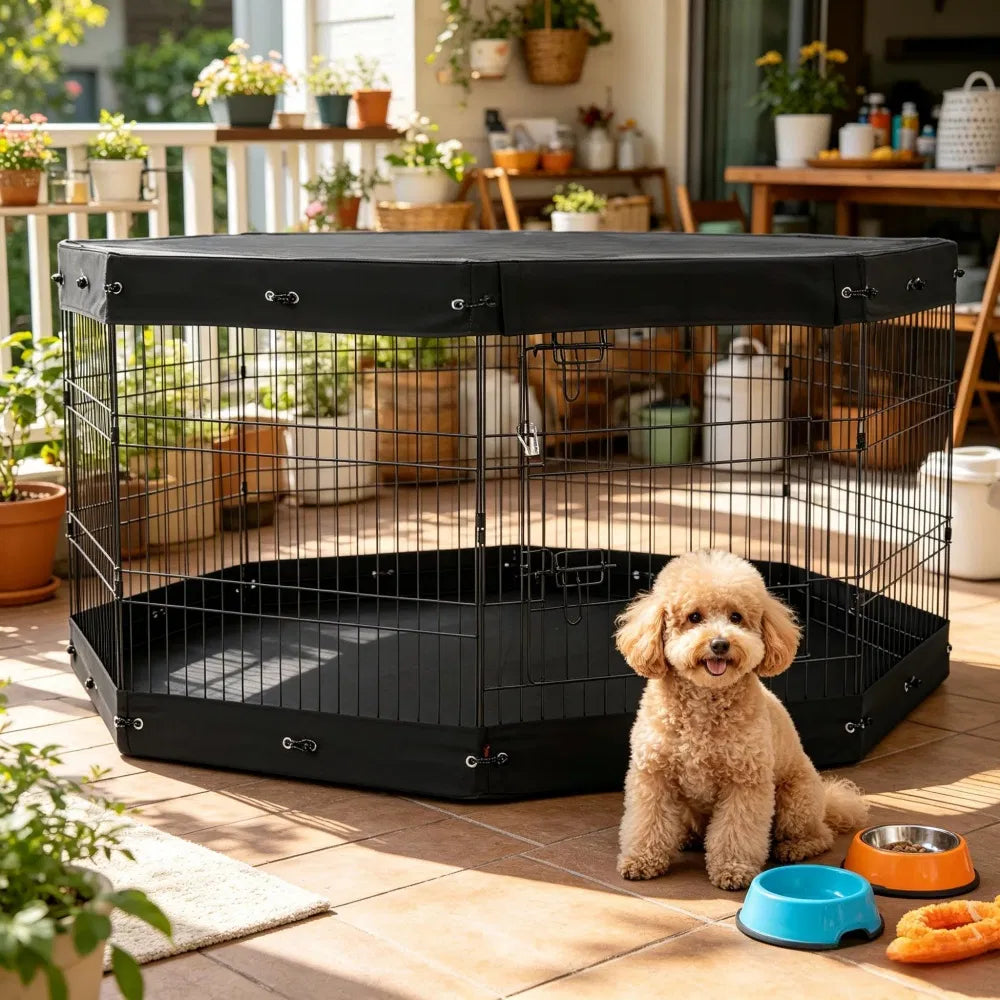 8-Panel Octagon Dog Playpen with Top Cover & Mat โ 30 in High, Medium Dogs โ view 4