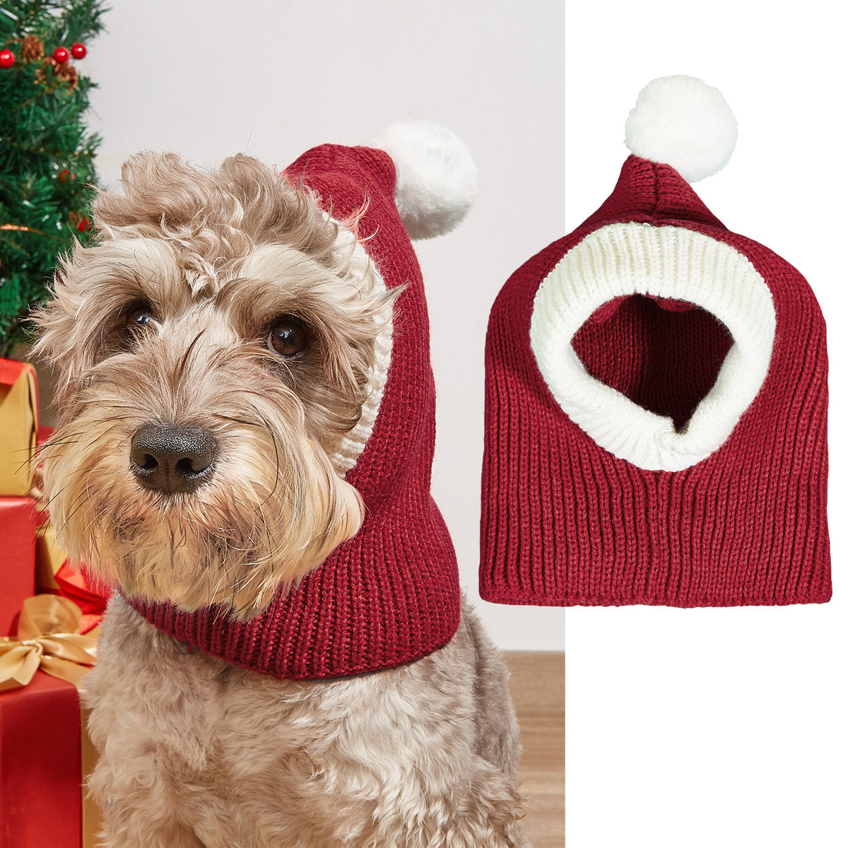 Christmas Knit Pet Hat with Pom-Pom – Snowflake Designs – view 3