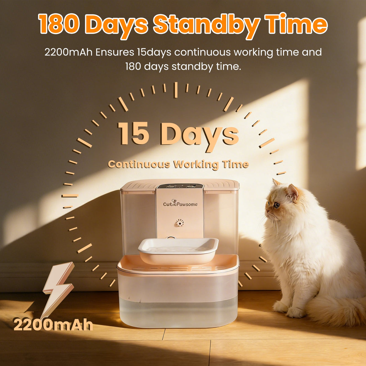 Cordless Smart Pet Water Fountain 4.5 L โ Self-Refill, Ceramic Bowl, Remote Control & Timer โ view 3