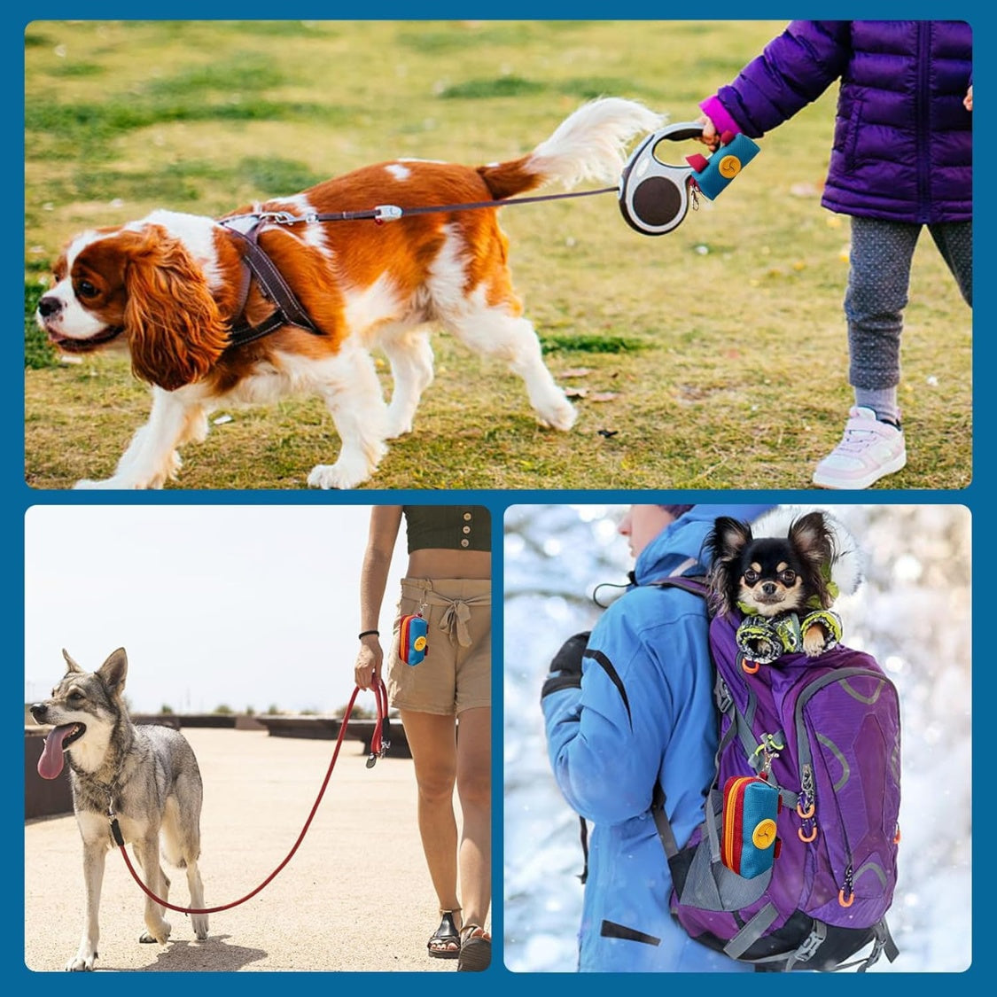 Canvas Poop Bag Holder for Leash, Zippered Dispenser Pouch with Carabiner Clip โ view 4