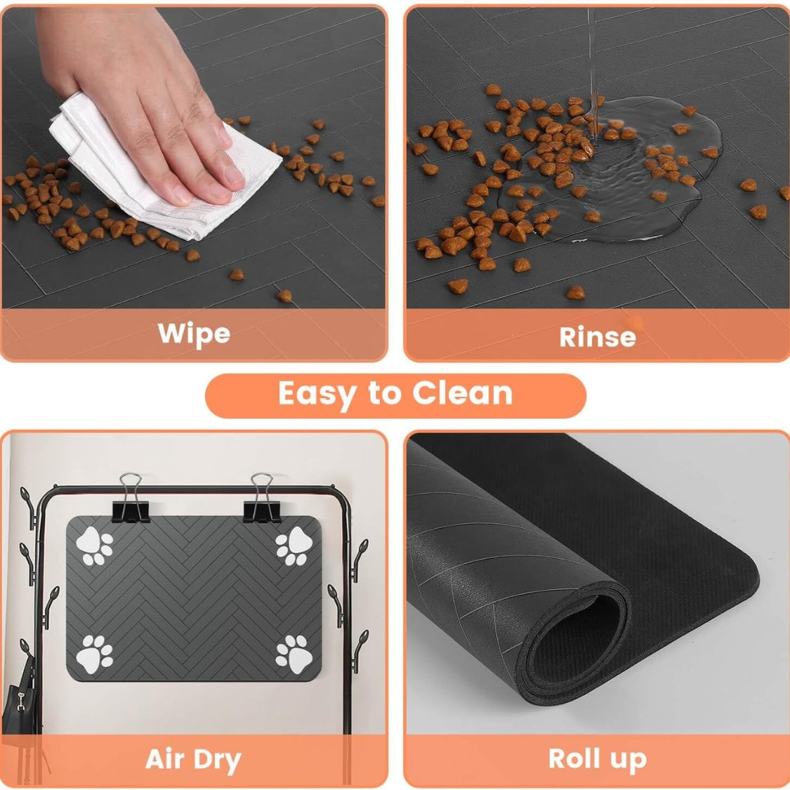 Absorbent Dog Food Mat โ Stain-Resistant Pet Placemat with Waterproof Rubber Backing, Black โ view 3
