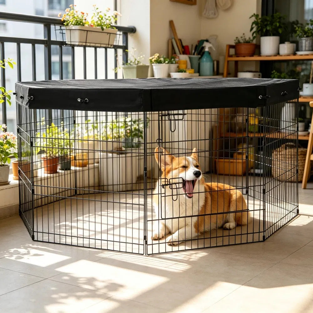 8-Panel Octagon Dog Playpen with Top Cover โ 30 in High, Easy to Clean โ view 4