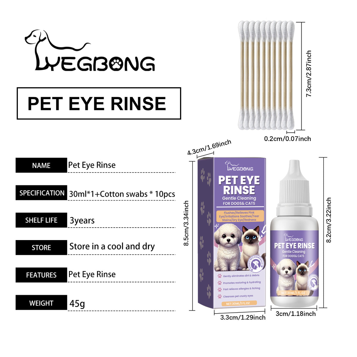 Pet Eye Rinse Solution for Dogs & Cats, 30 ml Bottle with Cotton Swabs โ view 9