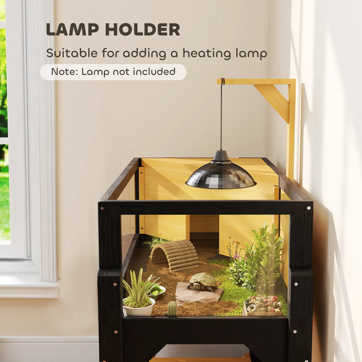 Wooden Tortoise House with Two Rooms, Basking Area, Clear Panels & Storage Shelf โ view 6