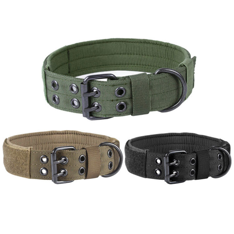 Padded Nylon Tactical Dog Collar – Hook & Loop Patch Panel, Metal Buckle & D-Ring, M–XL