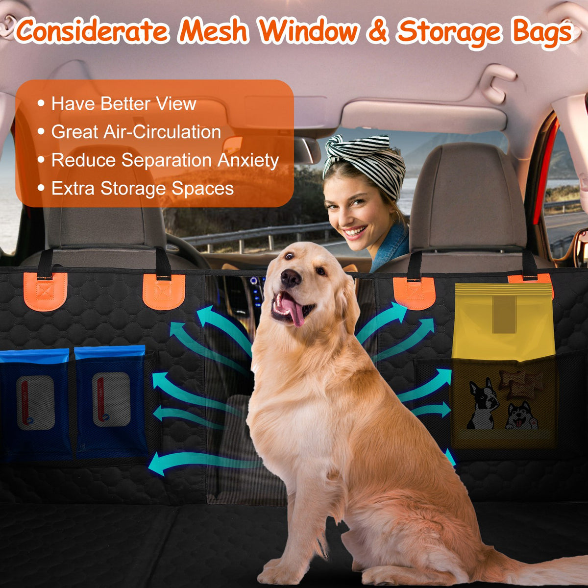 Dog Back Seat Cover with Hard Bottom & Mesh Window โ Waterproof Seat Extender for Cars & SUVs โ view 6