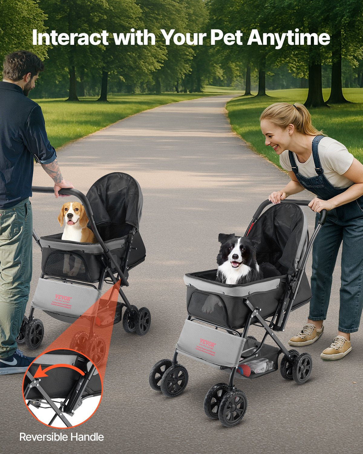 Foldable Dog Stroller with Reversible Handle โ 4-Wheel Pet Stroller for Dogs & Cats Up to 44 lbs โ view 5