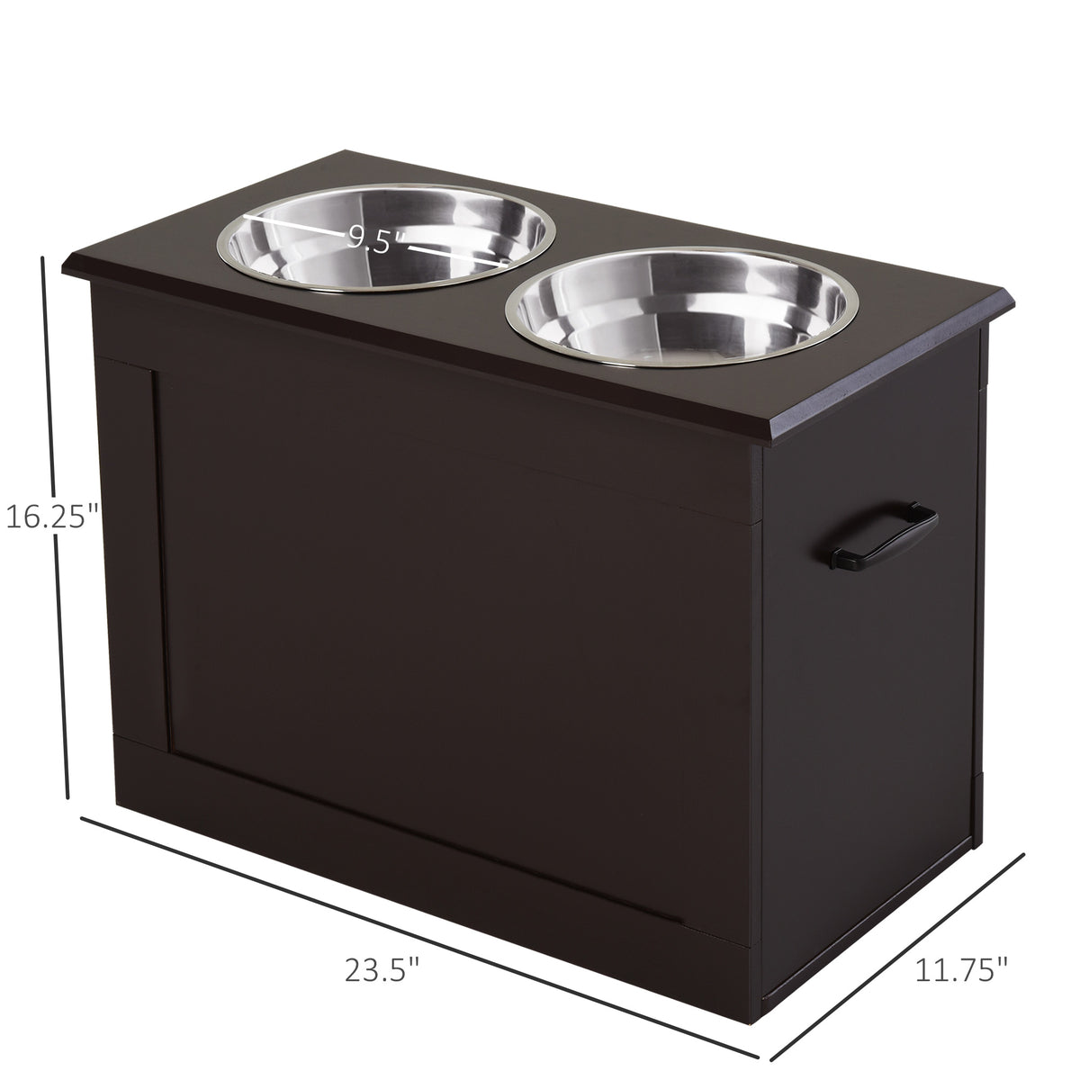 Raised Dog Feeding Station with Hidden Storage & 2 Stainless Steel Bowls for Large Dogs, Coffee โ view 3