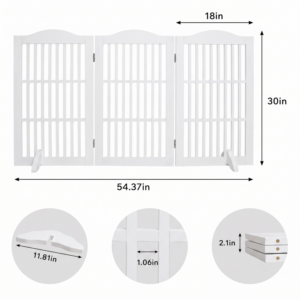 Freestanding Wooden Dog Gate โ 3-Panel Foldable Step-Over Pet Fence, No Assembly, 30 in, White โ view 3