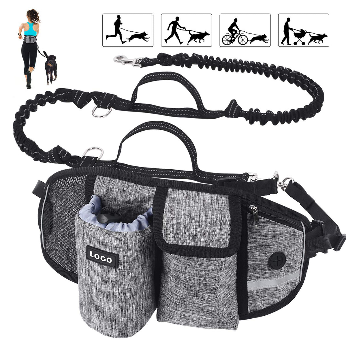 Hands-Free Dog Walking Waist Bag – Running Belt with Treat Pouch – view 5