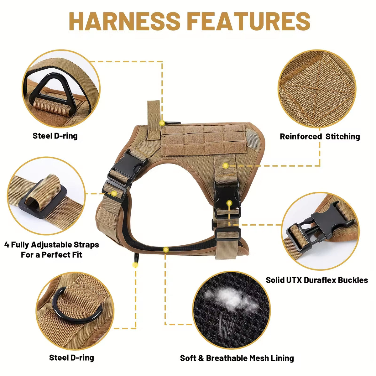 Tactical Dog Harness Vest – Adjustable, Reflective, Metal Buckle, for Hiking & Training, S–XL – view 4