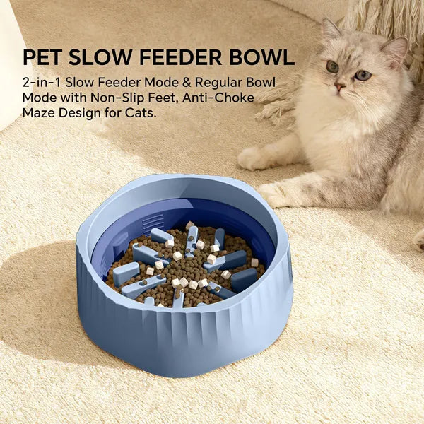 Dual-Purpose Slow Feeder Bowl for Cats & Small Dogs โ Switchable Fast/Slow Feeding, Blue