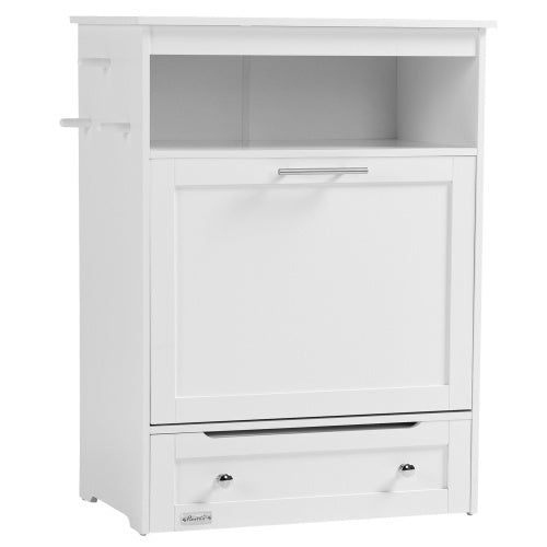 Pet Feeder Station Cabinet with Pull-Out Bowl Drawer, Storage Shelves & Hooks โ White โ view 3