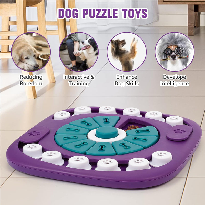 Interactive Dog Treat Puzzle Toy โ 24-Hole Slider Game with Squeaker, Purple โ view 2