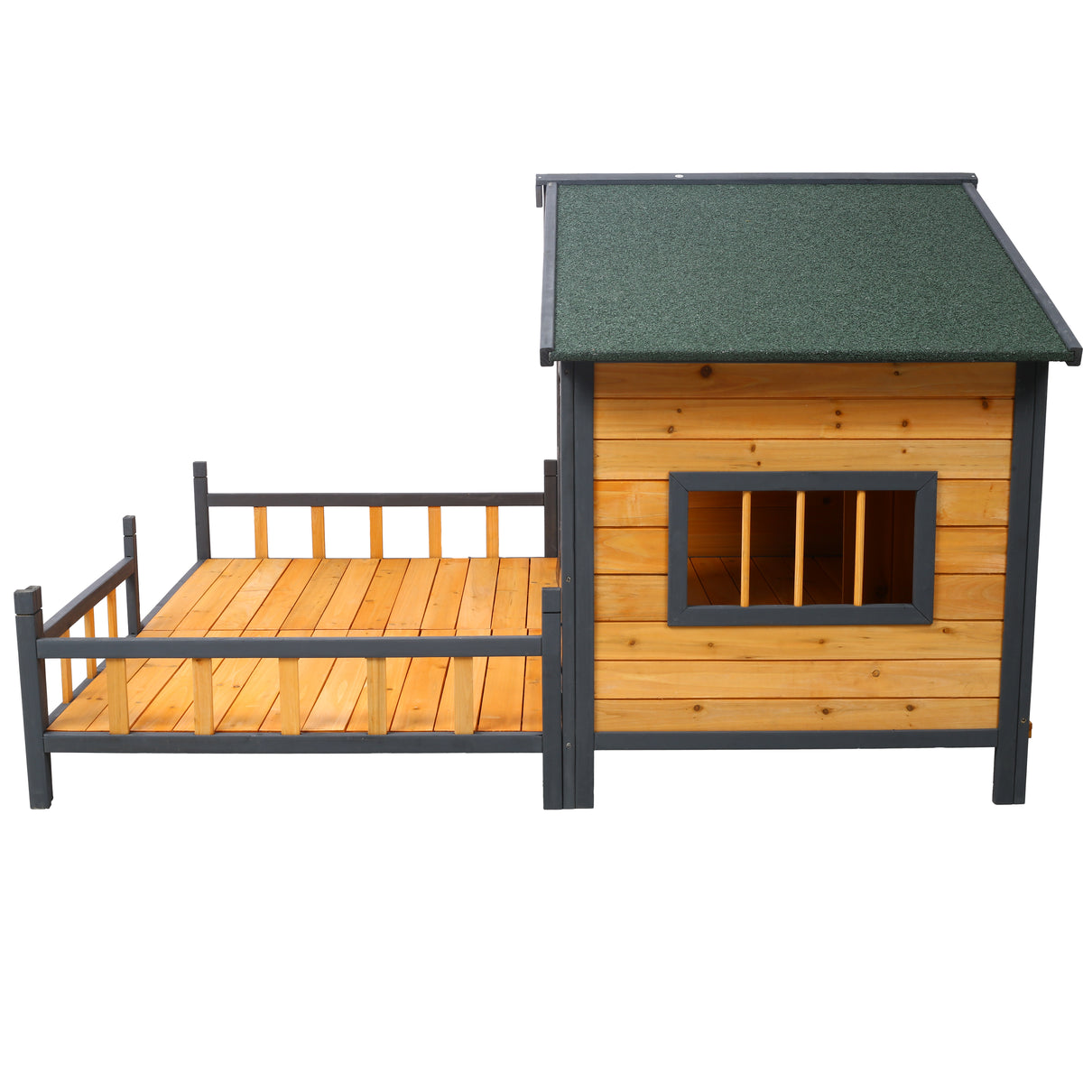Wooden Double Dog House with Porch โ Elevated Floor, Weatherproof Outdoor Kennel โ view 8