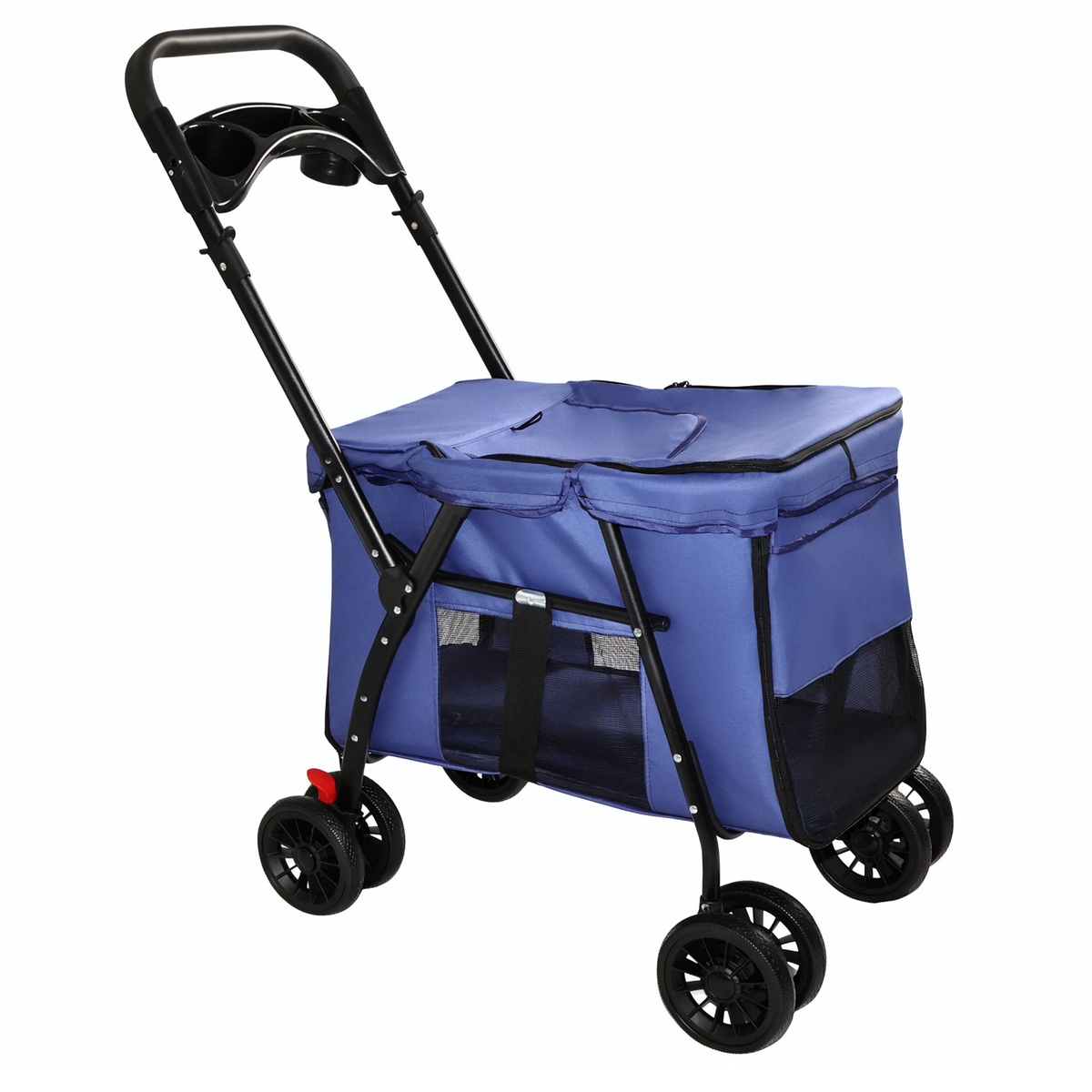 Foldable 4-Wheel Pet Stroller โ Breathable Mesh, Shockproof Wheels, Brakes, Holds 33 lbs, Navy Blue โ view 2