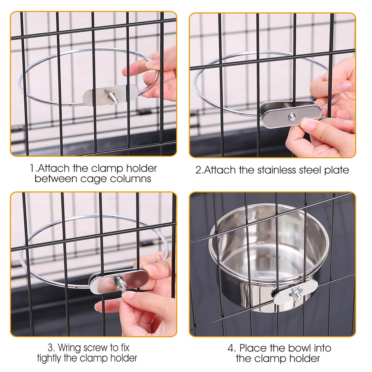 Stainless Steel Crate Dog Bowl with Clamp Holder, Hanging Cage Food and Water Bowl, Medium โ view 3