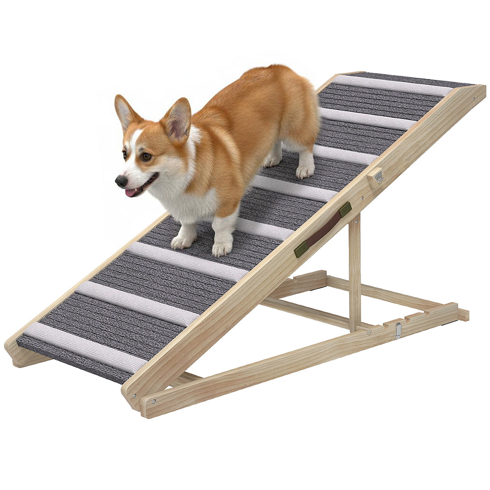 Foldable Wooden Dog Ramp for Couch, Bed or Car with 4 Height Settings and Carpet Surface โ view 2