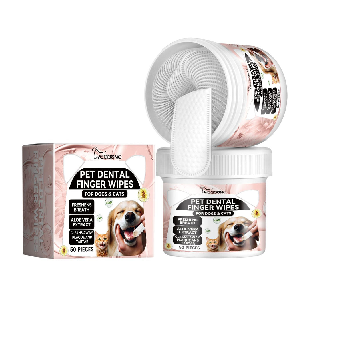 Disposable Pet Dental Finger Wipes โ 50 Pre-Moistened Finger Sleeves for Dogs & Cats