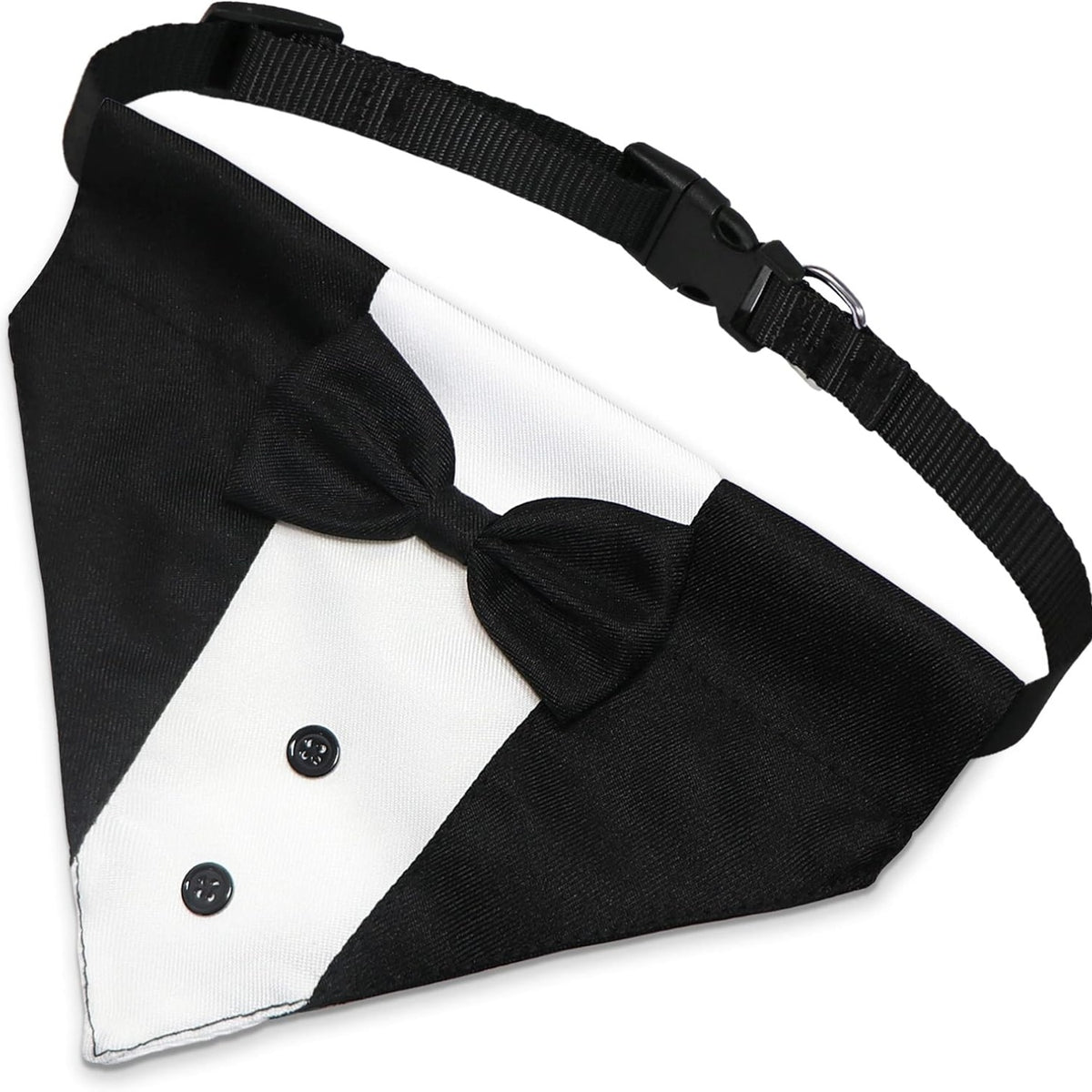 Dog Tuxedo Bandana Collar with Bow Tie – Formal Wedding Tux for Dogs, Adjustable 12.5–21 in, Black & White – view 2