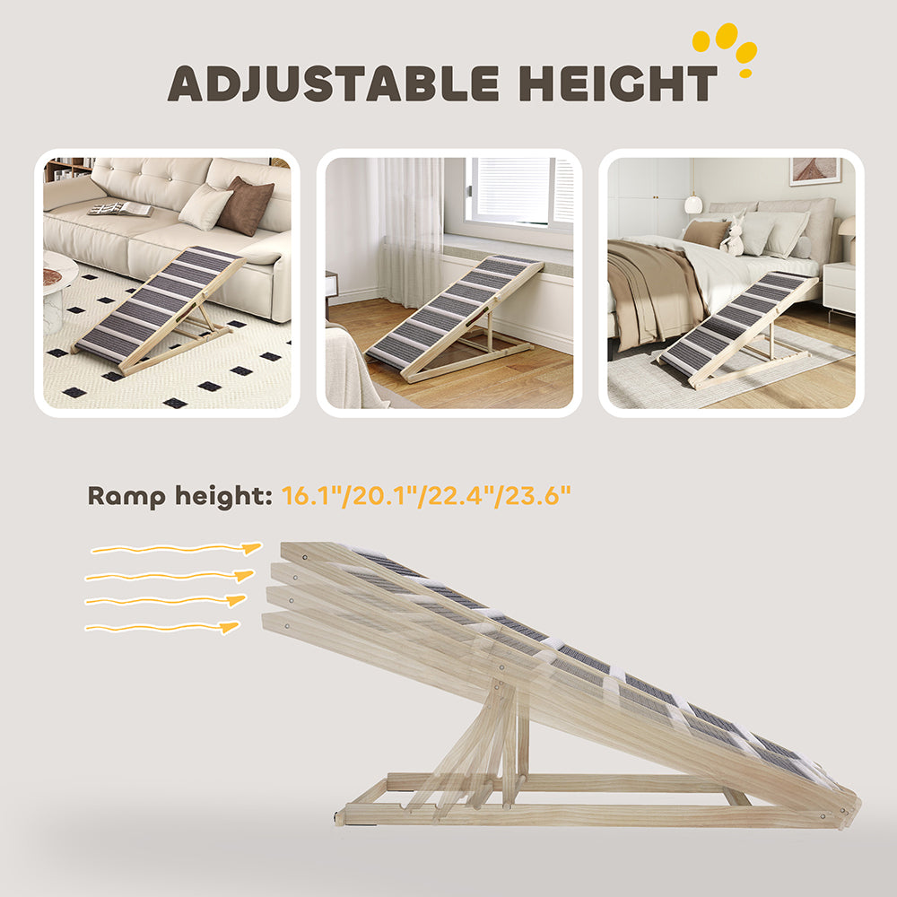 Foldable Wooden Dog Ramp for Couch, Bed or Car with 4 Height Settings and Carpet Surface โ view 7