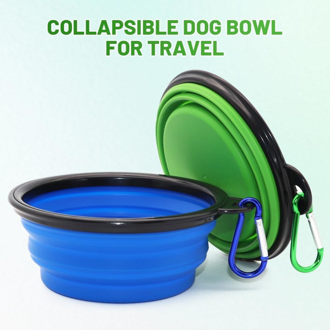 Collapsible Pet Travel Bowls 2-Pack โ 12 oz Foldable Dishes with 2 Carabiners โ view 2