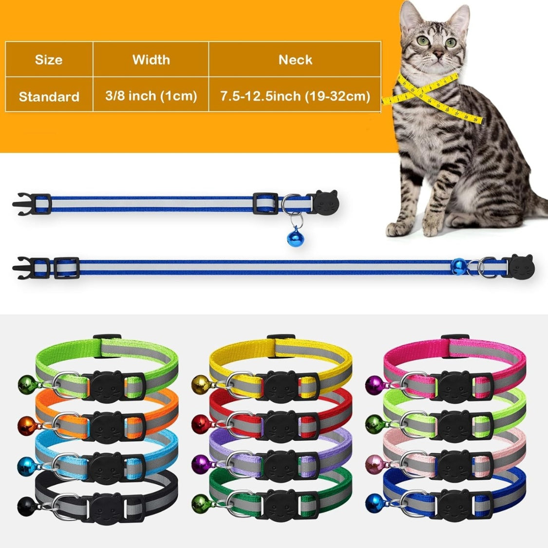 Breakaway Cat Collars 12-Pack – Reflective, With Bells & 2 ID Tags, Adjustable 7.5–12.6 in – view 5