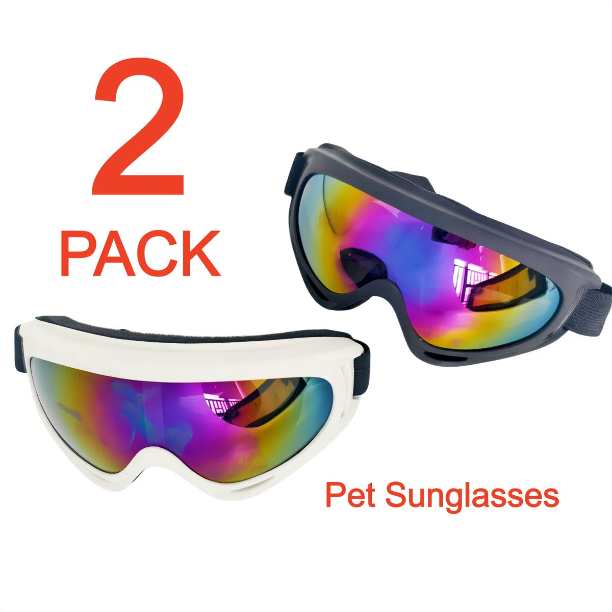 Dog Goggles 2-Pack, White & Black โ Adjustable Wraparound Eyewear for Medium & Large Dogs