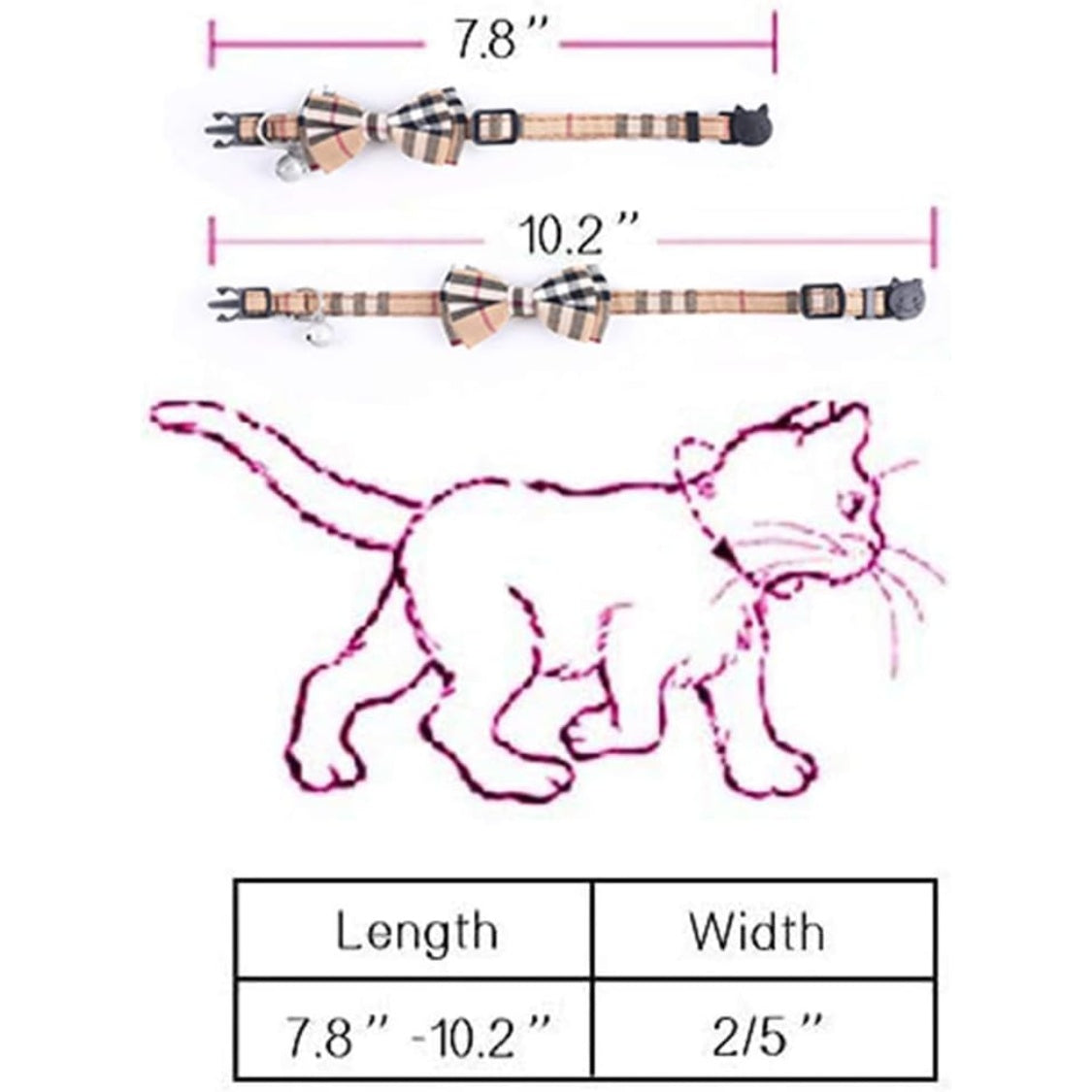 Breakaway Cat Collars 2-Pack – Plaid Kitten Collars with Removable Bow Tie & Bell, Adjustable 7.8–10.2 in – view 5