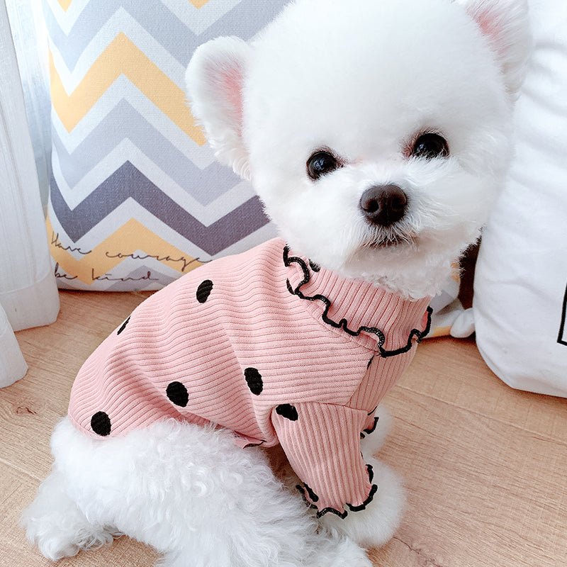 Polka Dot Turtleneck Dog Shirt – Cotton Base Layer Top in Pink, Yellow or Green – view 8