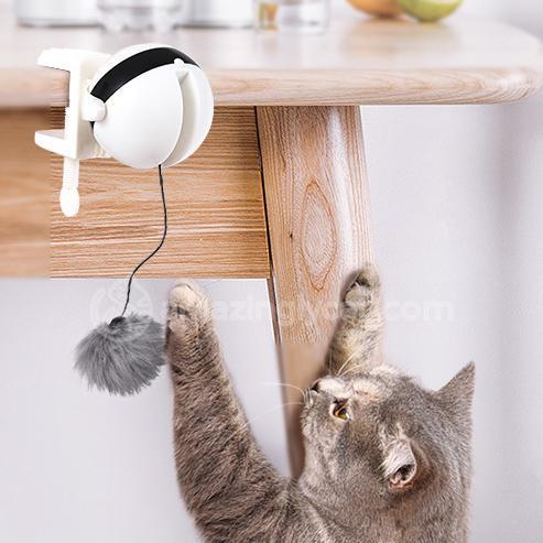 Electronic Motion Cat Toy with Rope and Fluffy Ball – Interactive Teaser, White – view 2