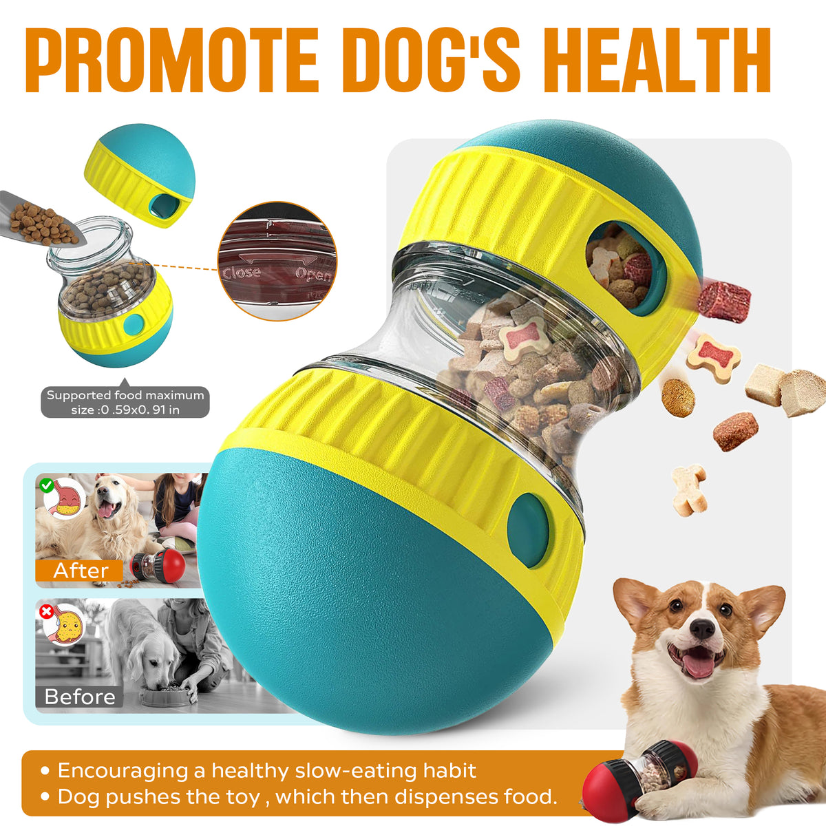 Adjustable Treat Dispensing Dog Ball, ABS Rolling Food Dispenser for Small to Large Dogs โ view 3