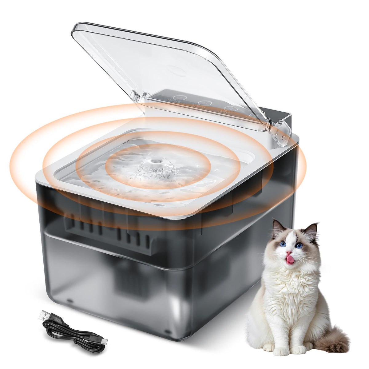 Automatic Sensor Pet Water Fountain 3 L โ Radar Motion Sensing, USB-C Powered