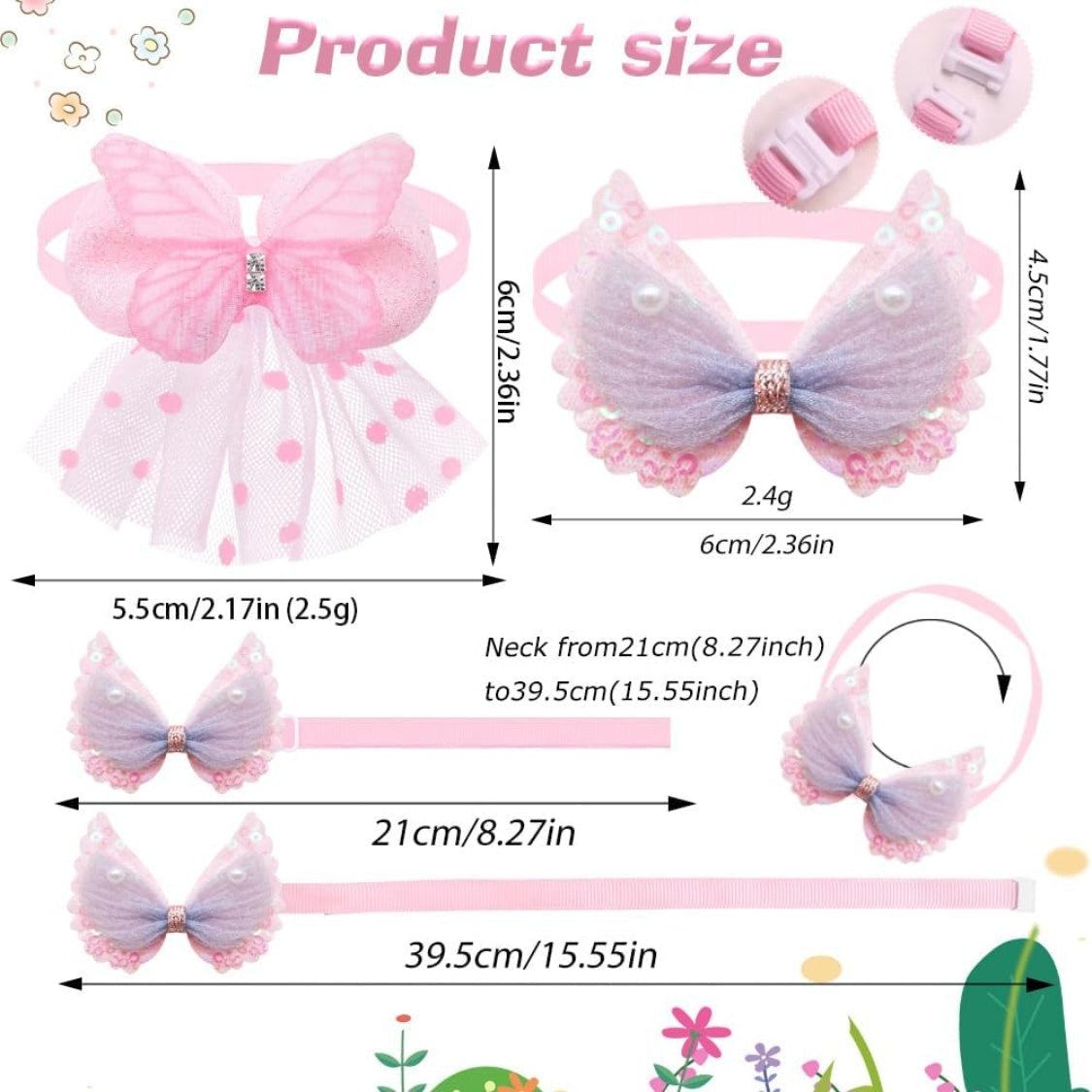 Puppy Bow Collars 20-Pack – Lace Pearl & Butterfly Bow Ties, Adjustable 8.3–15.6 in for Small Dogs & Cats – view 5