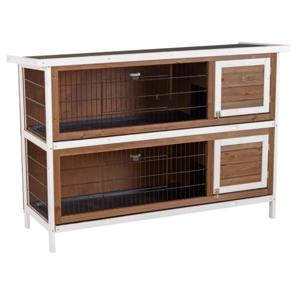 2-in-1 Wooden Rabbit Hutch – Divided Rooms, 4 Doors, Removable Trays, Asphalt Roof, for 2 Rabbits – view 4