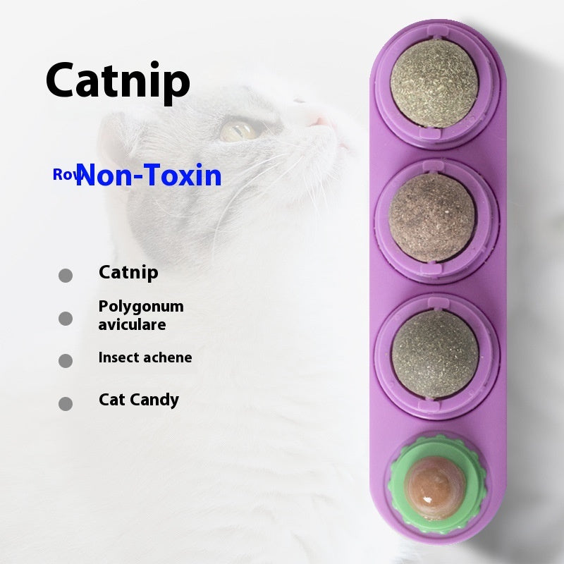 Wall-Mounted Rotating Catnip and Silvervine Ball Cat Toy, 3-in-1 Stick-On Lick Ball โ view 7