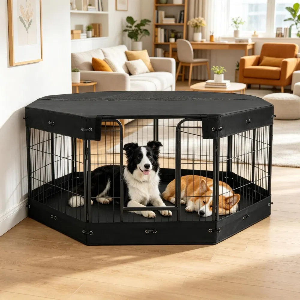 8-Panel Octagon Dog Playpen with Top Cover & Floor Mat โ 24 in High โ view 5