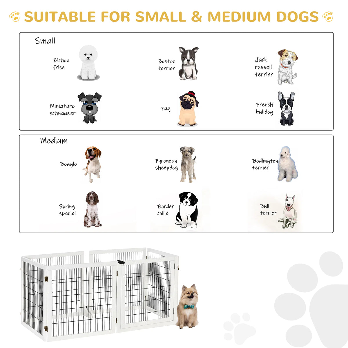 6-Panel Foldable Wooden Pet Gate & Playpen โ White, 27.6 in High โ view 7