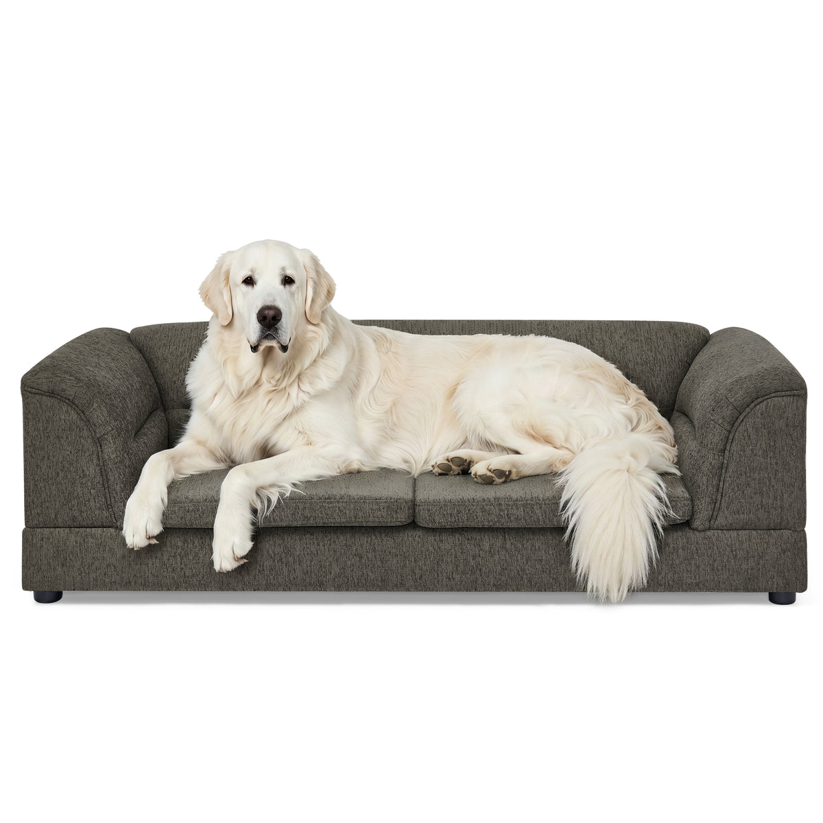 Oversized Dog Sofa Bed with Curved Armrests โ Linen Pet Couch for Large Dogs, Dark Gray โ view 10