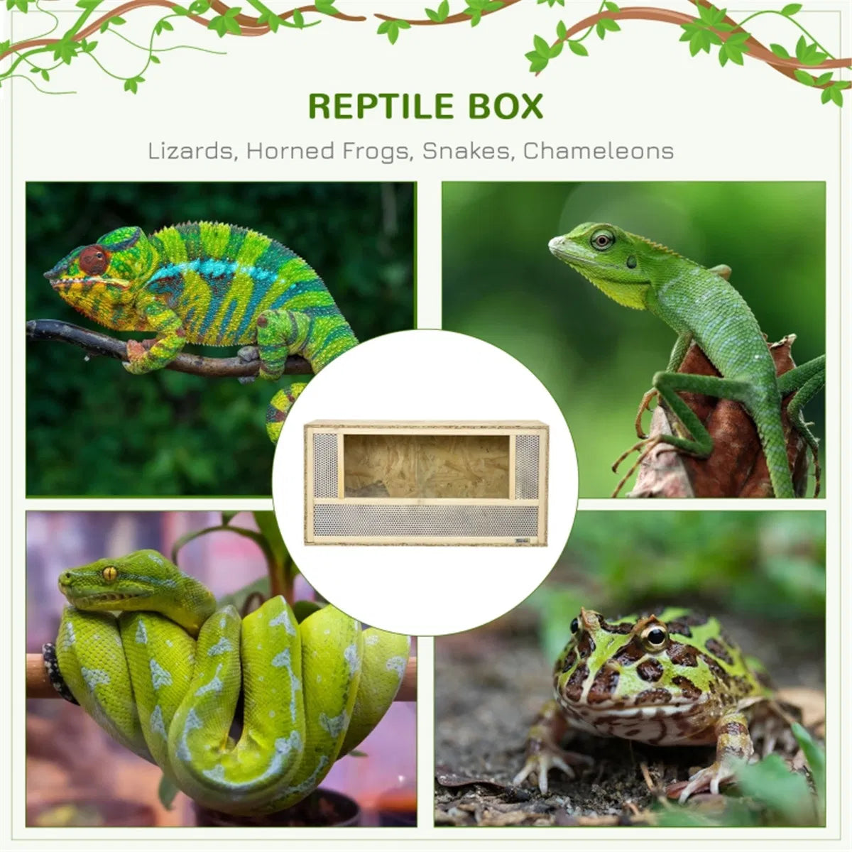 Wooden Reptile Terrarium with Glass Sliding Doors & Mesh Vents, 31.5 in Natural Wood โ view 7