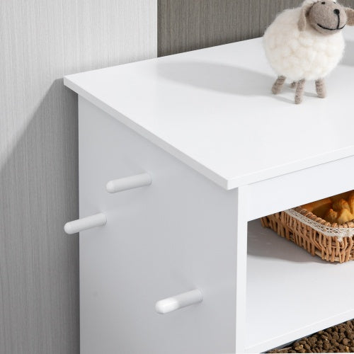 Pet Feeder Station Cabinet with Pull-Out Bowl Drawer, Storage Shelves & Hooks โ White โ view 7