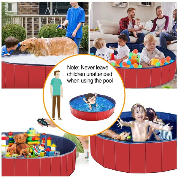 Foldable Dog Pool โ No-Inflate PVC Pet Bathing Tub with Drain, 63" x 11.8", Red or Blue โ view 4