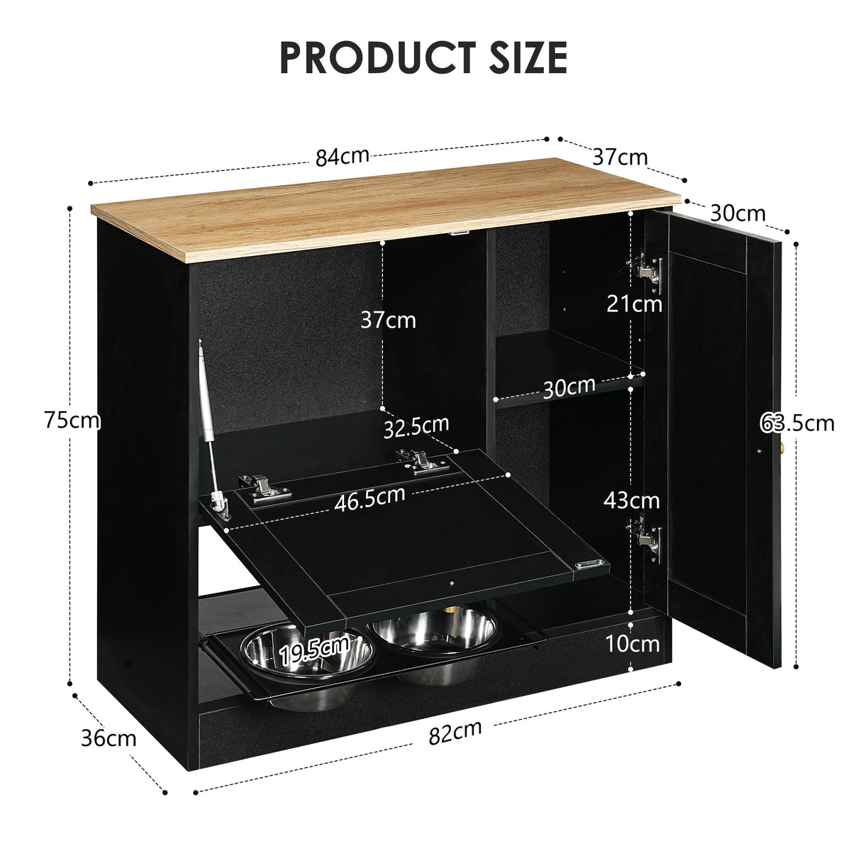 Hidden Dog Feeding Station with 2 Cabinets โ Pull-Out Bowls, Rattan Doors, Black โ view 8