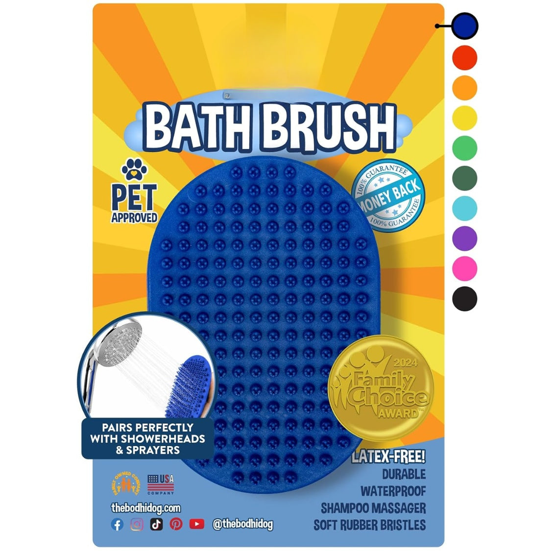 Dog Shampoo Bath Brush for Dogs & Cats โ Handheld Scrubber for Long & Short Hair, Blue