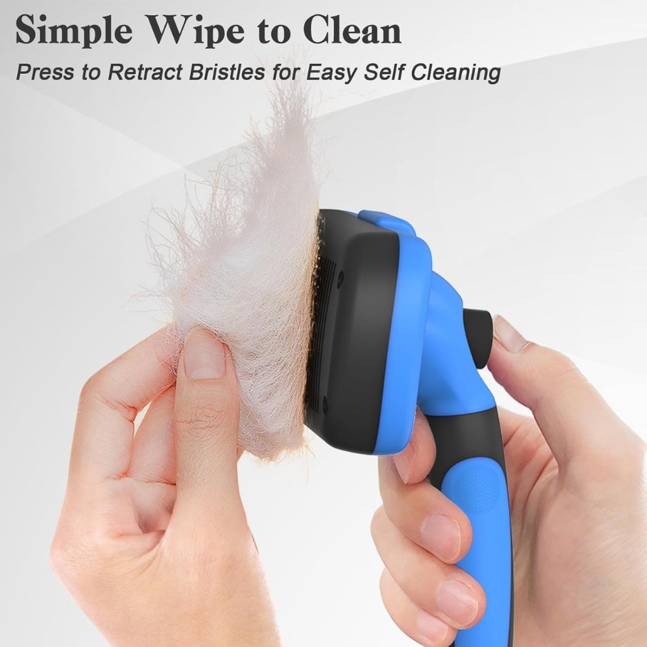 Self-Cleaning Slicker Brush for Dogs & Cats โ One-Click Hair Release, Gentle Deshedding Tool, Blue โ view 2
