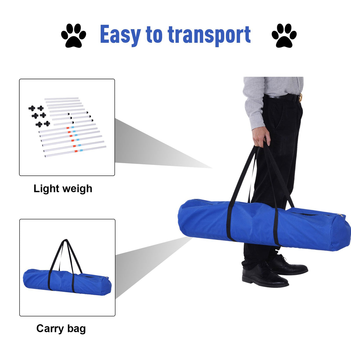 Dog Agility Weave Poles โ 6-Pole Set, 129 in Course with Storage Bag, White โ view 4