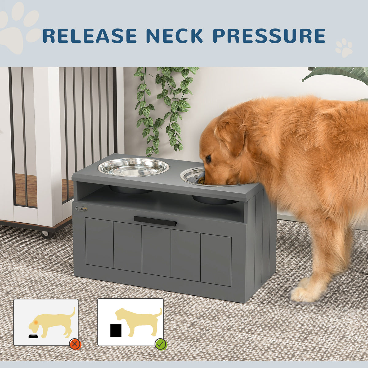 Elevated Dog Bowl Stand with Storage Drawer, 2 Stainless Steel Bowls & Slow Feeder Mat, Gray โ view 5